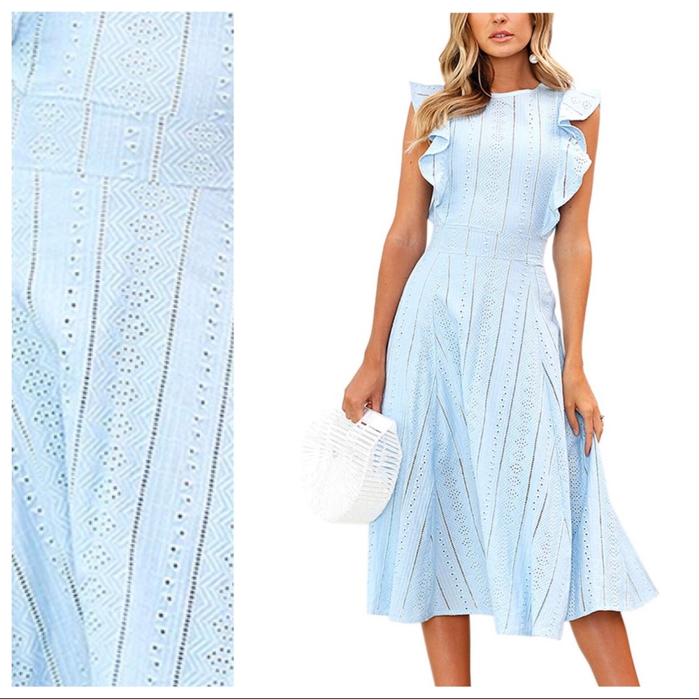 Blue eyelet lace dress with ruffle detail